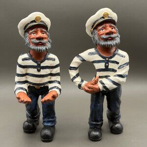 Sailor Sea Captain Wine Bottle Holders Nautical Resin Figures Barware 1990's